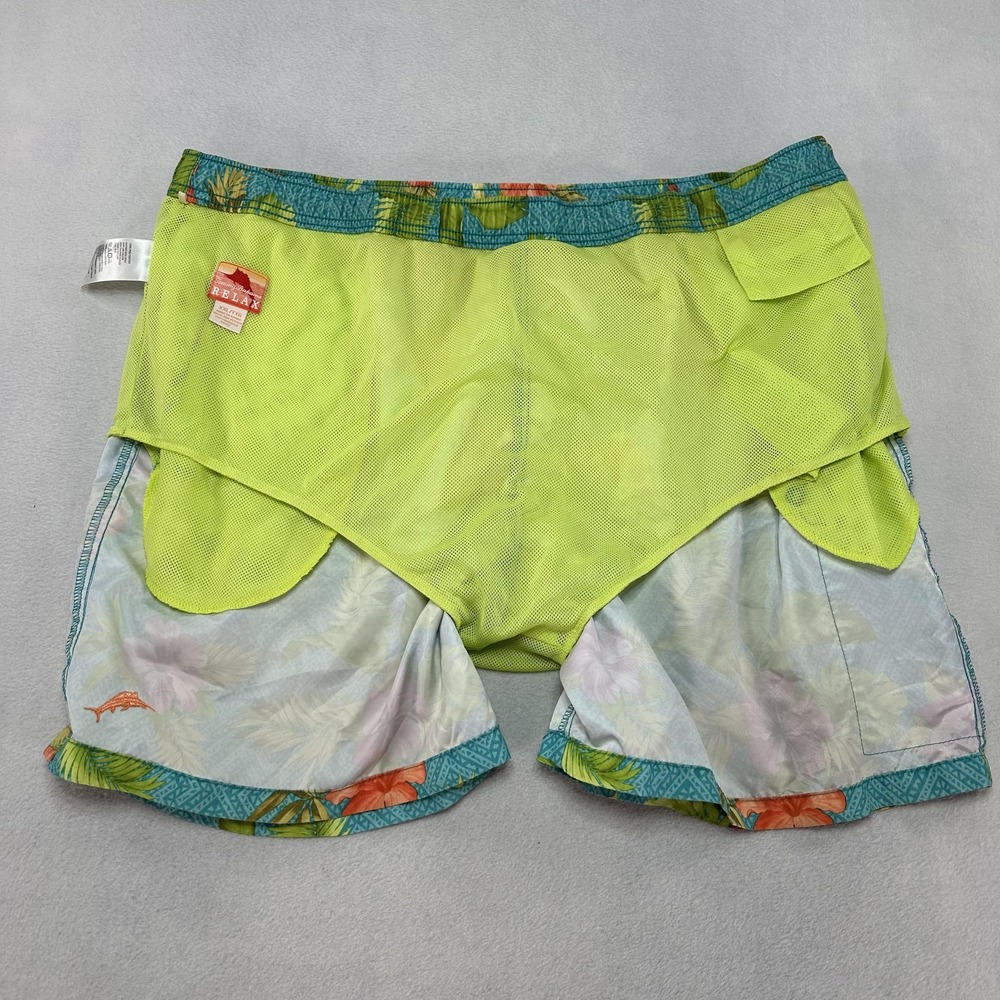 Tommy Bahama Shorts Mens 2XL Teal Hawaiian Floral Swim Trunks Relax Mesh Lined - Picture 6 of 8